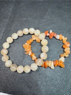 8mm Citrine and Orange Agate Stretch Bracelet Set